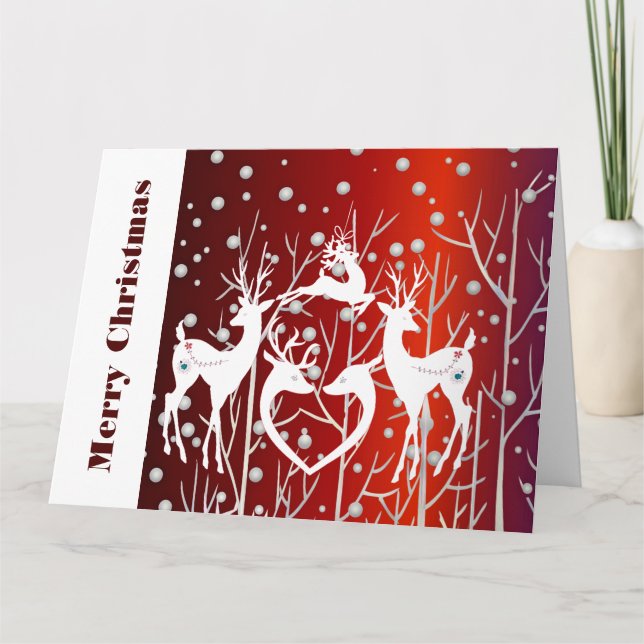 Tarjeta Feliz Navidad a los renos blancos Personalizado ro (Anverso)