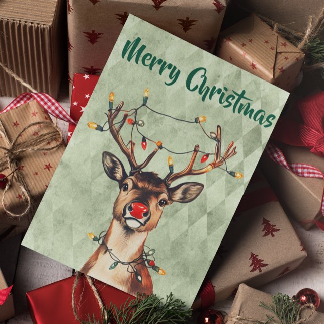 Tarjeta Feliz Navidad a los renos con luces (Subido por el creador)