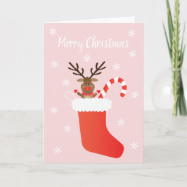 Tarjeta Feliz Navidad a los renos sacudiendo candy cane