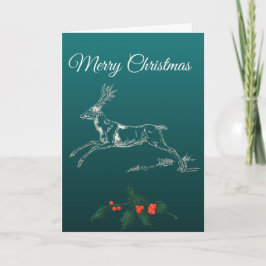 Tarjeta Feliz Navidad a los renos y mistletoe