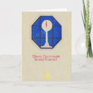 Tarjeta Feliz Navidad a Mi Amigo Grabado en Madera Japonés