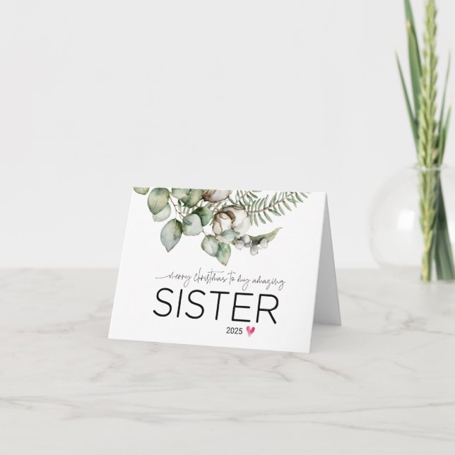 Tarjeta Feliz Navidad a mi hermana, feliz Navidad en Woodl (Anverso)