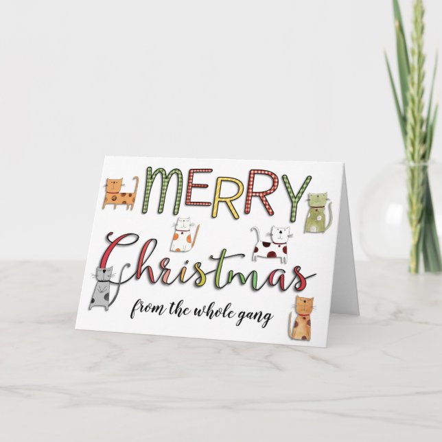 Tarjeta Feliz Navidad a todos los gatos de vacaciones del  (Anverso)