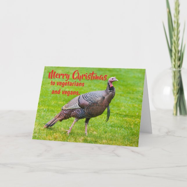 Tarjeta Feliz Navidad a vegetarianos y veganos. (Anverso)