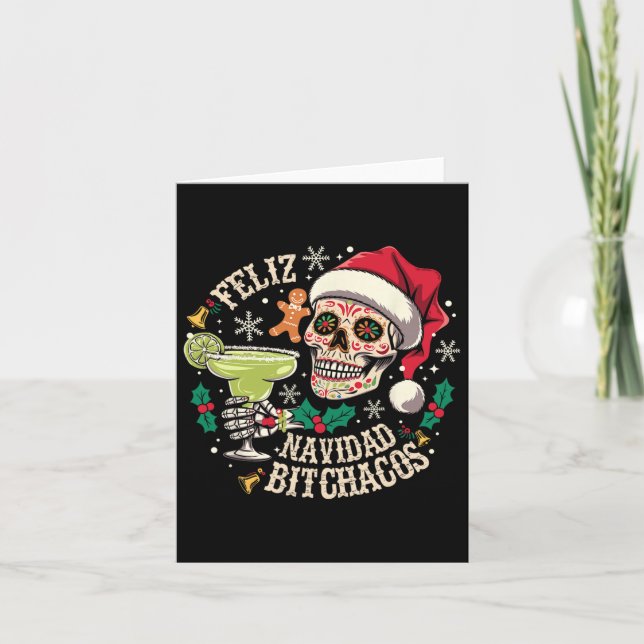Tarjeta Feliz Navidad Achos Cráneo Divertido Español Feliz (Anverso)