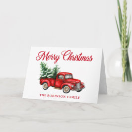 Tarjeta Feliz Navidad acuarela Vintage Red Truck Fold