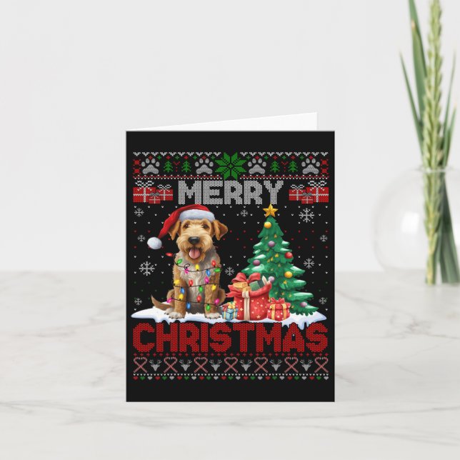 Tarjeta Feliz Navidad Airedale Terrier Dog Lover Ugly Xm (Anverso)
