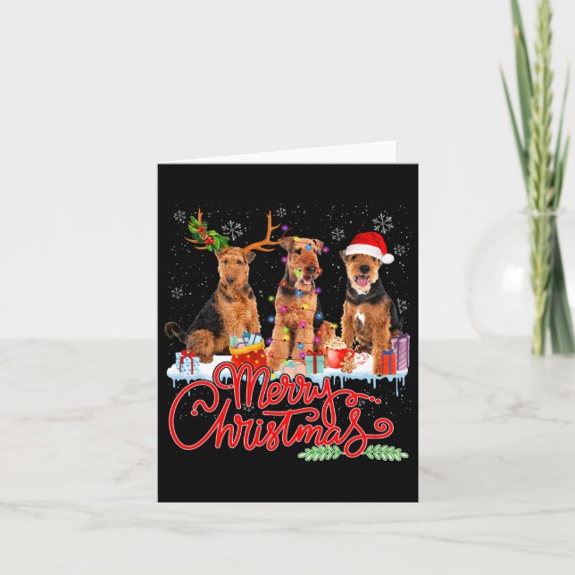 Tarjeta Feliz Navidad Airedale Terrier Santa Reindeer Li (Anverso)