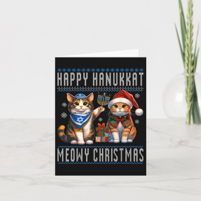 Tarjeta Feliz Navidad al gato Hanukkah Judío Christian (Anverso)