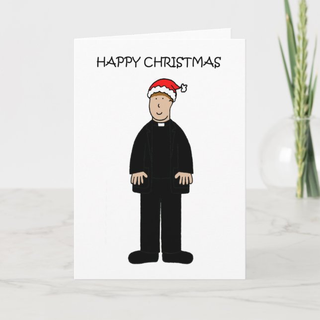 Tarjeta Feliz Navidad al macho vicar en Santa Hat (Anverso)