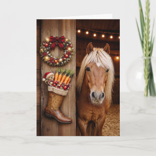 Tarjeta Feliz Navidad Alegre Poni con Bota de Calcetín
