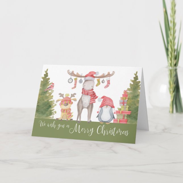 Tarjeta Feliz navidad animales del bosque (Anverso)