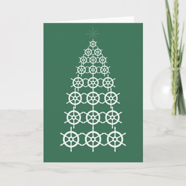 Tarjeta Feliz Navidad - Árbol de Navidad de Ancla (Verde) (Anverso)