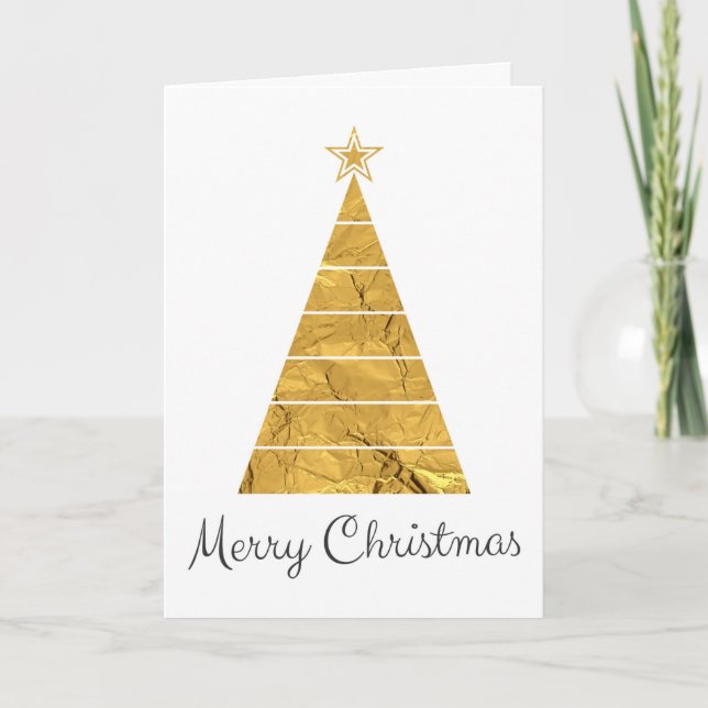 Tarjeta Feliz Navidad, árbol de oro, vacaciones Minimalist (Anverso)
