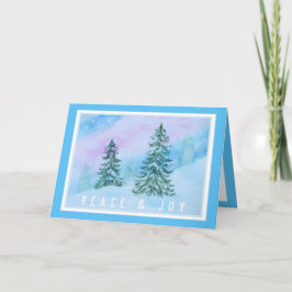 Tarjeta Feliz Navidad Árboles de invierno acuarela