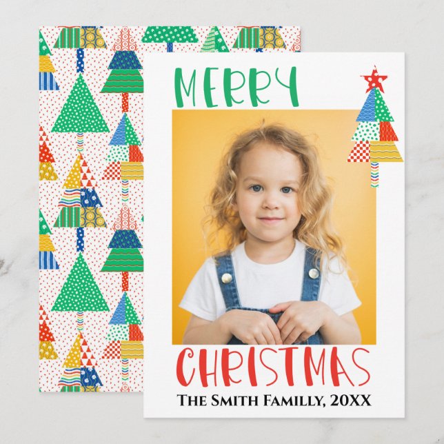 Tarjeta Feliz Navidad Árboles de Navidad de Patchwork Mode (Anverso / Reverso)