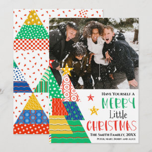 Tarjeta Feliz Navidad Árboles de Navidad Patchwork Moderno