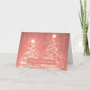 Tarjeta Feliz Navidad, árboles esparkling Subió oro