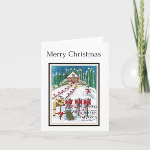Tarjeta Feliz Navidad, arte popular, escena de Navidades d