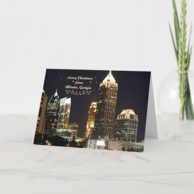 Tarjeta "Feliz Navidad", Atlanta, Georgia Skyline (Anverso)