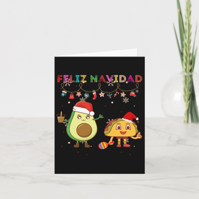 Tarjeta Feliz Navidad Avocado Tacos Mejicano Chris Hispano (Anverso)