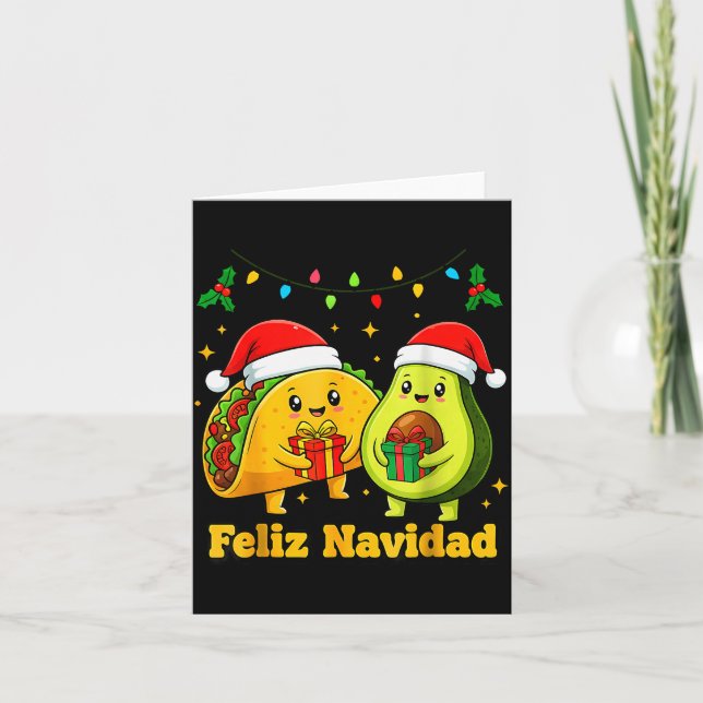 Tarjeta Feliz Navidad Avocado Tacos Mexican Xmas Family Ma (Anverso)