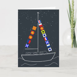 Tarjeta Feliz Navidad - Barco de vela con marcas de código
