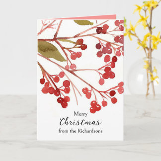 Tarjeta Feliz Navidad Bayas de Acebo Nombre Personalizado