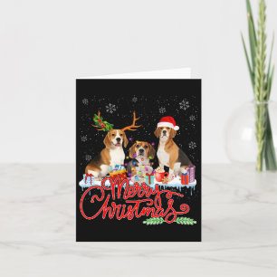Tarjeta Feliz Navidad Beagle Dog Santa Reindeer Light Xm