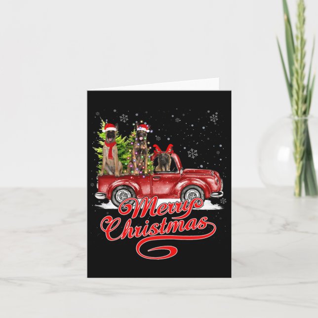 Tarjeta Feliz Navidad Belga Malinois Santa Reindeer Re (Anverso)