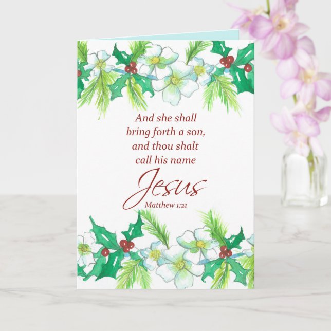 Tarjeta Feliz Navidad Biblia Verse Matthew Religioso (Orquídea)