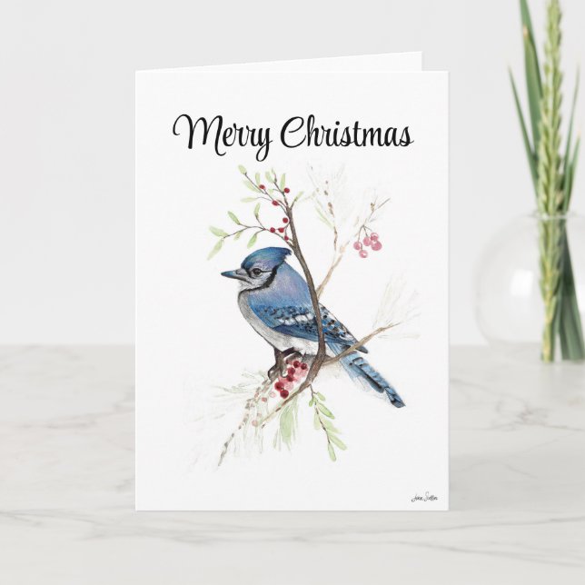 Tarjeta Feliz Navidad Blue Jay Holiday Card (Anverso)