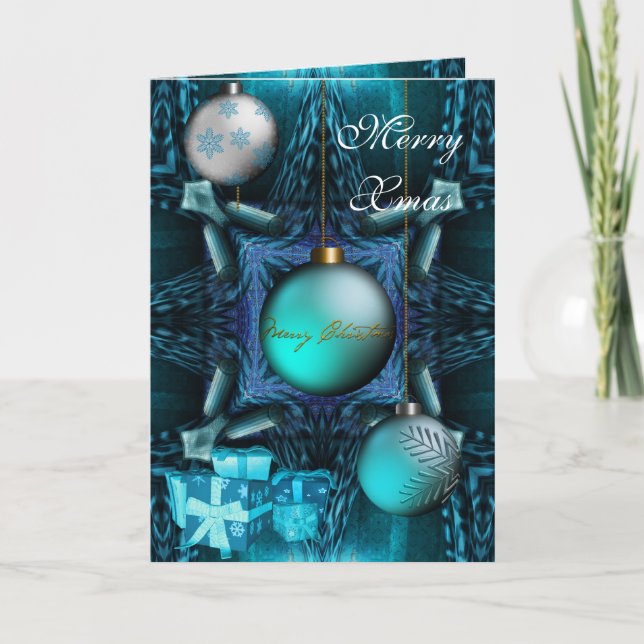 Tarjeta Feliz Navidad Bolas Jade Azul (Anverso)