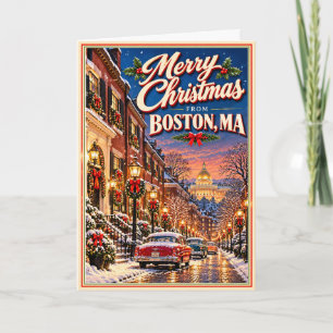 Tarjeta Feliz Navidad Boston Vintage Travel Vacaciones