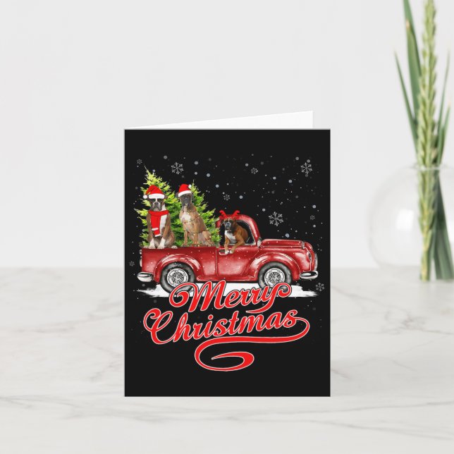Tarjeta Feliz Navidad Boxer perros Santa Reindeer Red Truc (Anverso)