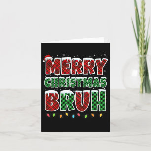 Tarjeta Feliz Navidad Bruh Red Green Plaid Xmas Luces F