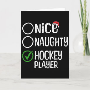 Tarjeta Feliz Navidad Buen Travieso Jugador Hockey Navidad