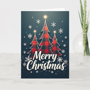 Tarjeta Feliz Navidad Búfalo Cuadros Árboles Acogedoras Fi
