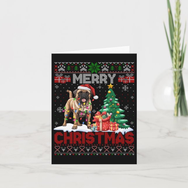 Tarjeta Feliz Navidad Bullmastiff Amantes de la familia Ug (Anverso)