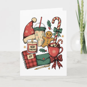 Tarjeta Feliz Navidad Cacao Caliente Pan de Jengibre Vela
