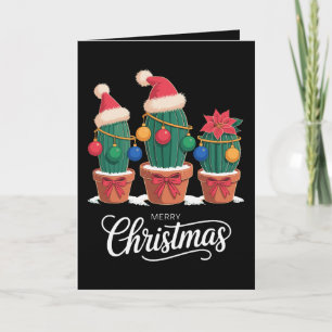 Tarjeta Feliz Navidad Cactus Sombrero de Santa Poinsettia
