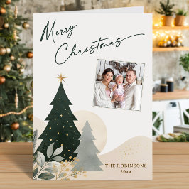 Tarjeta Feliz Navidad Caligrafía Moderna Foto de árbol Est