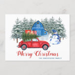 Tarjeta Feliz Navidad Camión Rojo Snowman Saludo Rústico<br><div class="desc">Feliz Navidad Red Car Snowman Tarjeta Rustica de Saludo.</div>