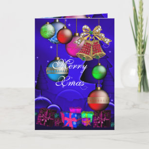 Tarjeta Feliz Navidad Campanas de Navidad Bolas