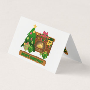 Tarjeta Feliz Navidad cerca de la chimenea de fuego árbol