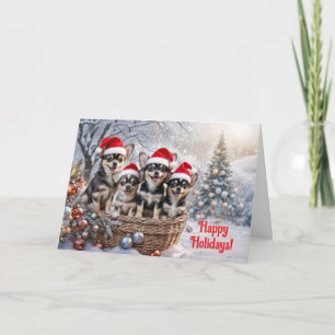 Tarjeta Feliz Navidad Cesta Linda Chihuahua Cachorro