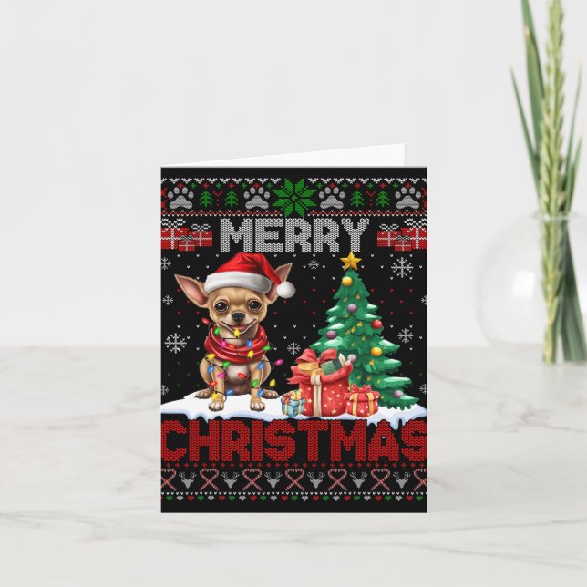 Tarjeta Feliz Navidad Chihuahua Perro Perro Familia Feo Xm (Anverso)