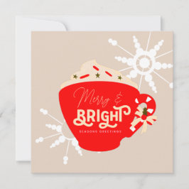 Tarjeta Feliz Navidad Chocolate Caliente Brillante Rojo Co