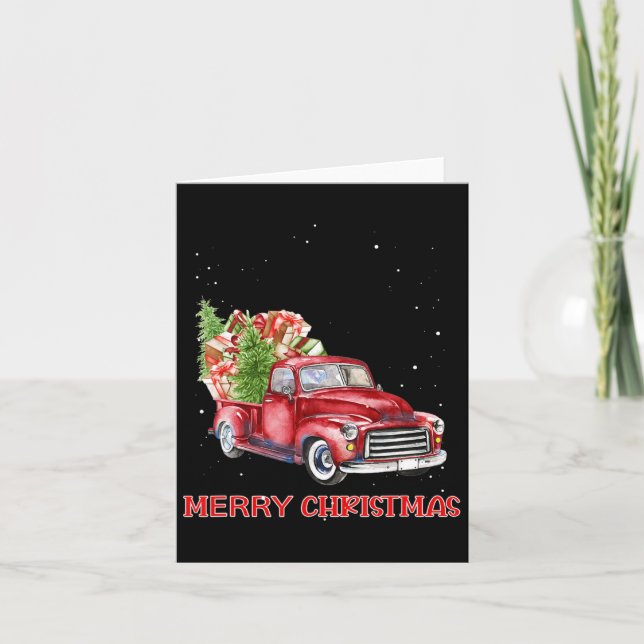 Tarjeta Feliz Navidad Clic Red Truck Tree Family Navidad (Anverso)