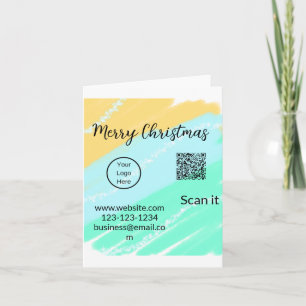 Tarjeta Feliz Navidad código QR negocios agua verde amaril